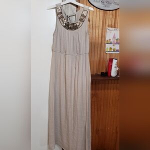 I.N. Studios Maxi Dress XL beige Slip Lining Beaded Neckline